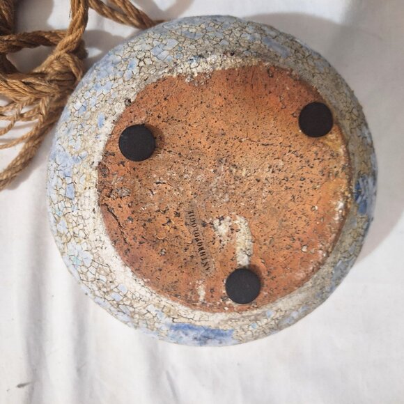 Anthropologie Rope Hanging Earthenware Planter Crackle Blue Glaze 7” Unused - Picture 4 of 6